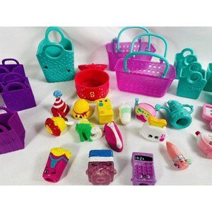 Shopkins Lot Mixed Seasons With Bags, Baskets And 1 Pink Hat Box